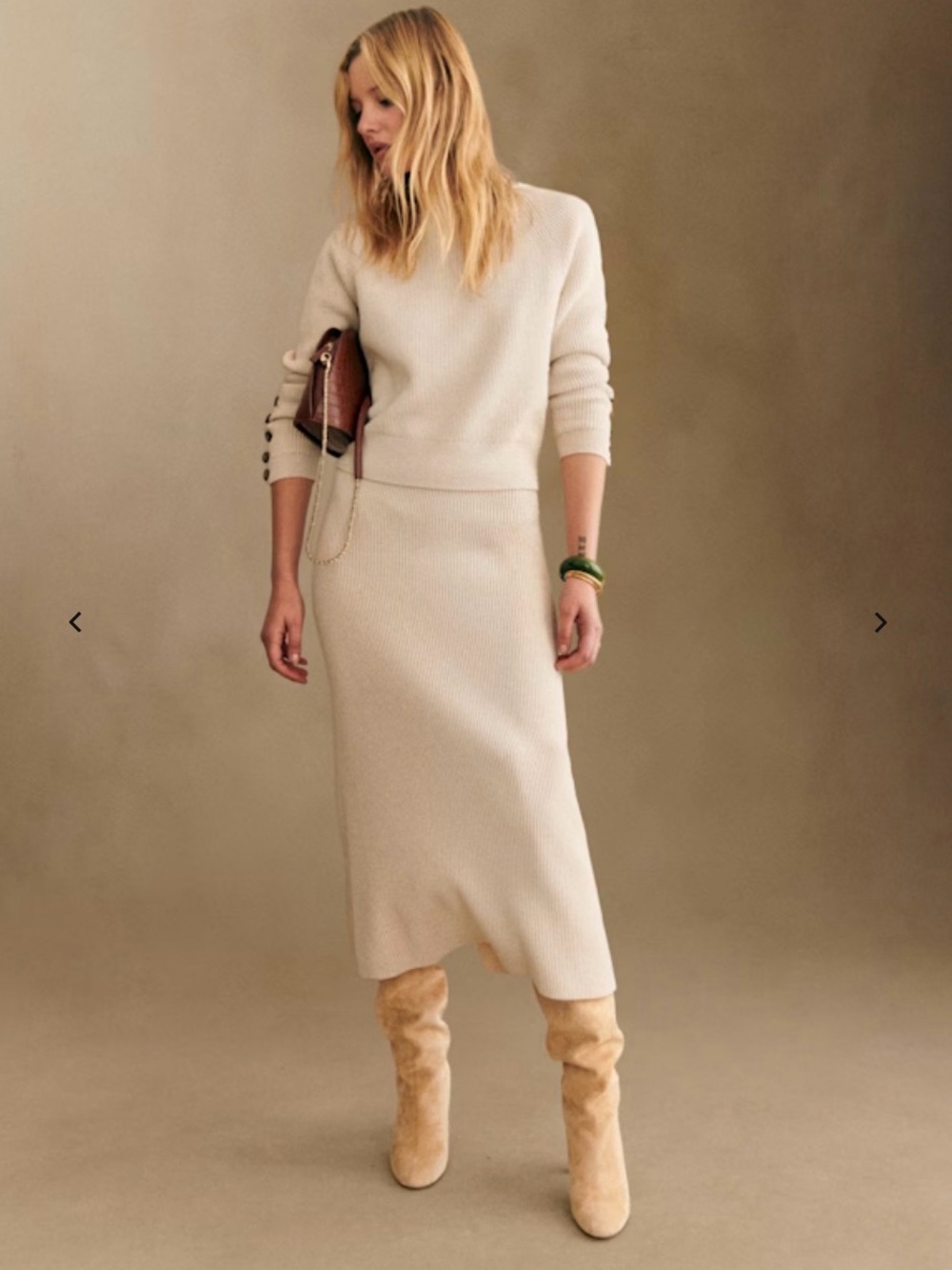Sézane Naelle Knit Midi Skirt in Beige